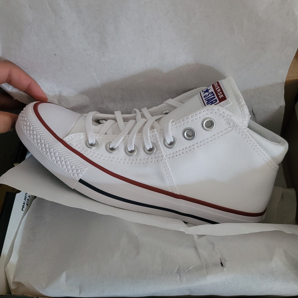 Classic White High-Top Sneakers with Red Accents